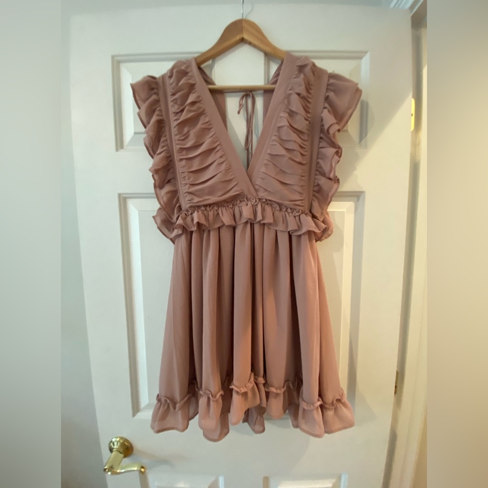 Mauve Ruffle Mini Dress- New